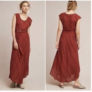 Anthropologie Moulinette Soeurs Guinevere Textured Brick Red Rust Maxi Dress